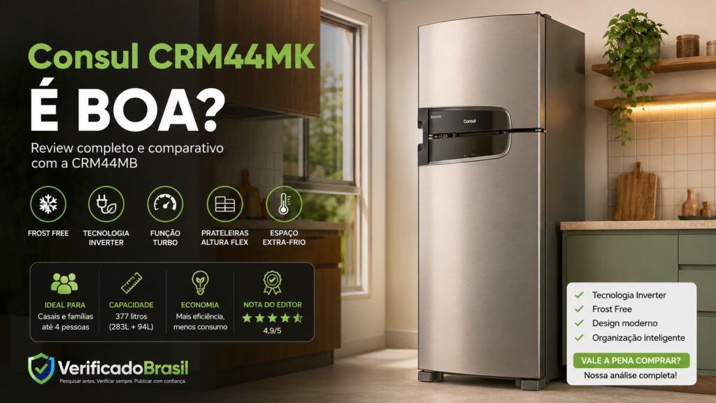 Geladeira Consul CRM44MK é Boa? Review Completo e Comparativo com a CRM44MB (2026) 2 ChatGPT Image 17 de jul. de 2026 10 54 23