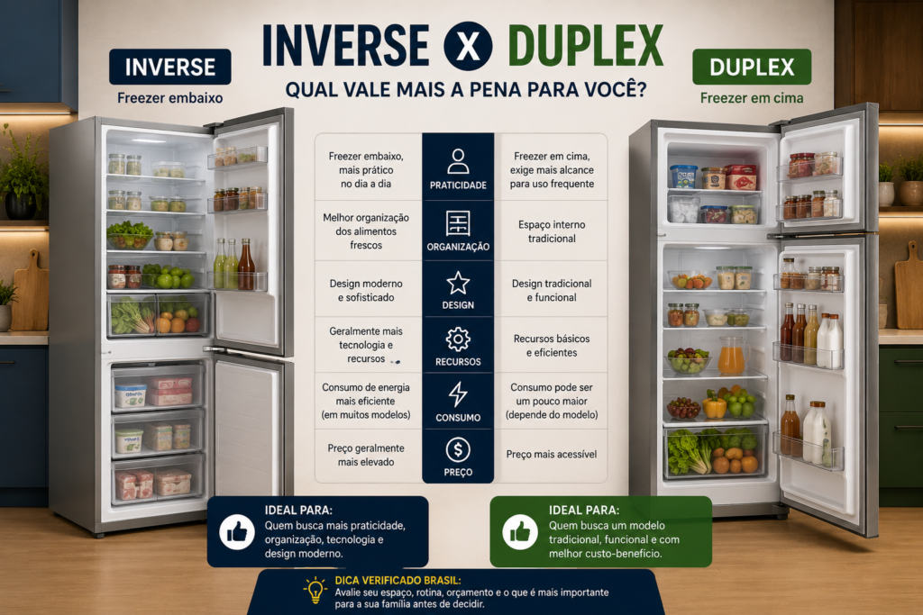 Comparação entre geladeiras Inverse e Duplex lado a lado