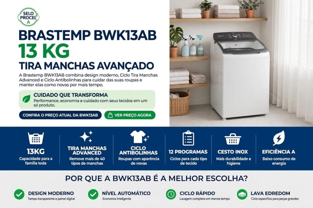 As 7 Melhores Máquinas de Lavar para Comprar em 2026 5 Máquina de lavar Brastemp BWK13AB de 13 kg