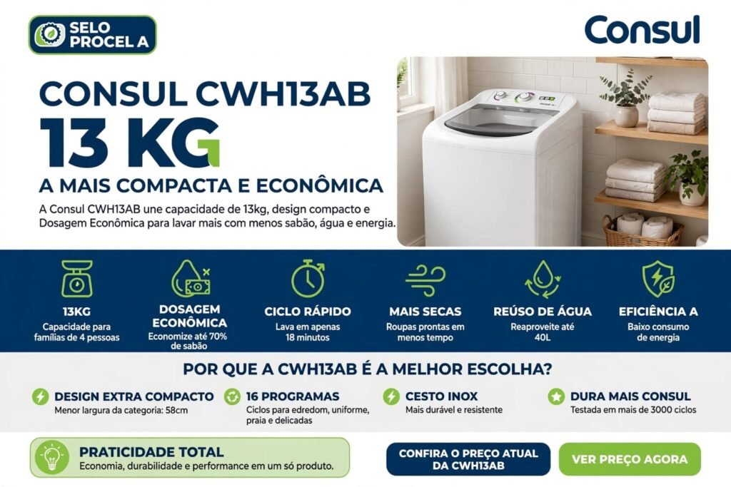 As 7 Melhores Máquinas de Lavar para Comprar em 2026 4 Máquina de lavar Consul CWH13AB de 13 kg