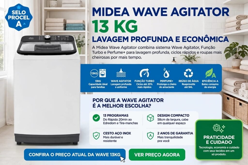 As 7 Melhores Máquinas de Lavar para Comprar em 2026 6 Máquina de lavar Midea Wave Agitador de 13 kg