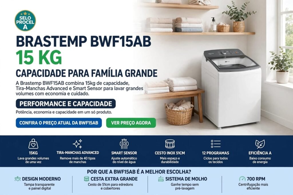 As 7 Melhores Máquinas de Lavar para Comprar em 2026 7 Máquina de lavar Brastemp BWF15AB de 15 kg