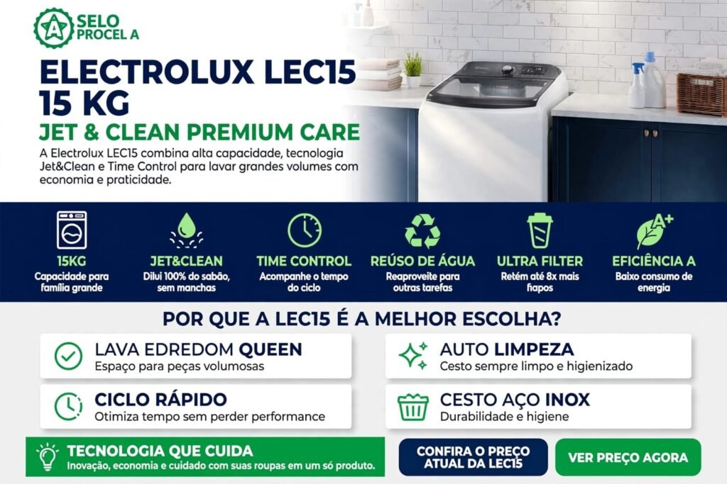 As 7 Melhores Máquinas de Lavar para Comprar em 2026 8 Máquina de lavar Eletrolux LEC15 de 15 kg