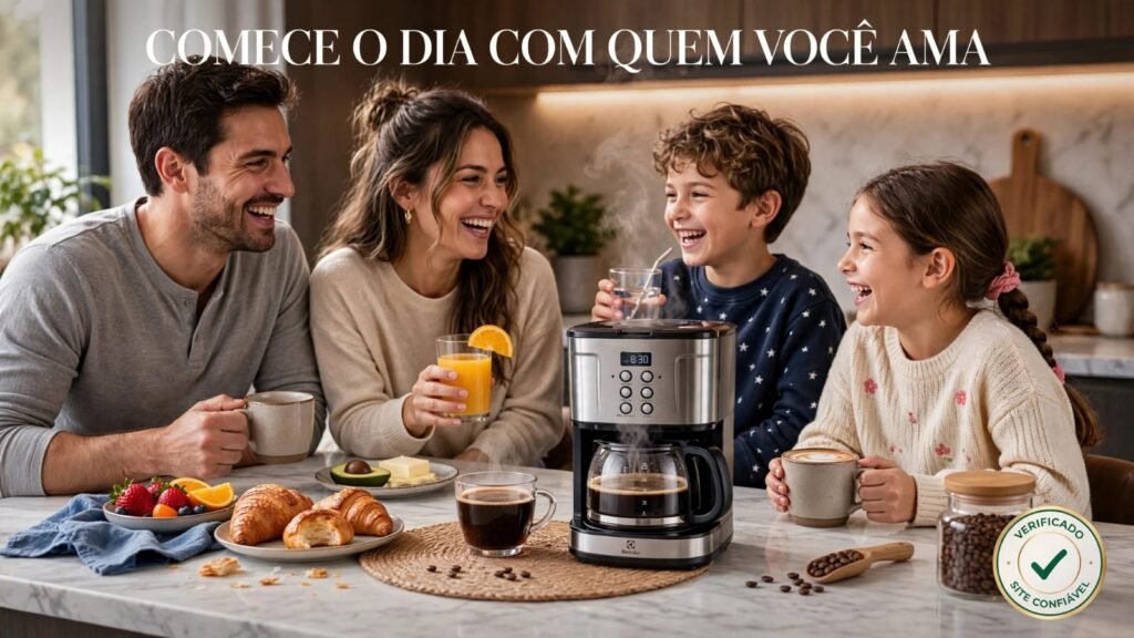 As 7 Melhores Cafeteiras para Comprar em 2026 (Guia Completo) 9 Família reunida tomando café preparado em casa