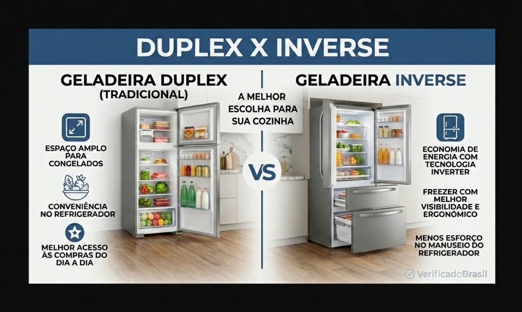 comparação visual dos dois formatos de geladeira. Qual é a melhor escolha?