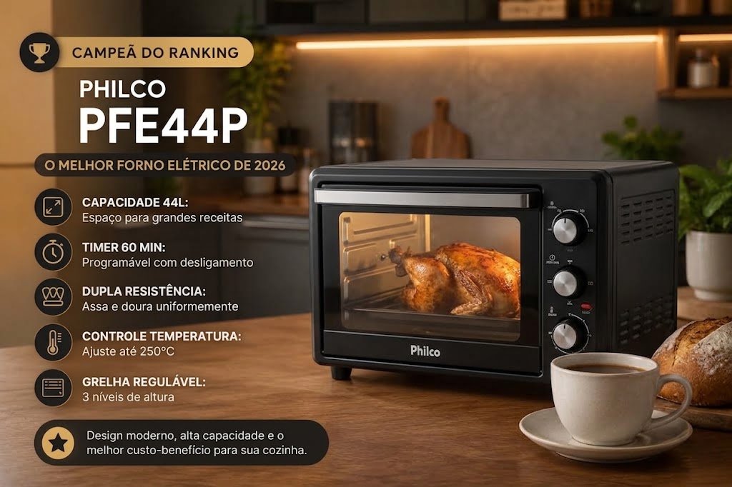 7 Melhores Fornos Elétricos de Bancada para uma Família Pequena em 2026: Qual Vale Mais a Pena? 2 Forno elétrico de bancada Philco PFE44P 44 litros