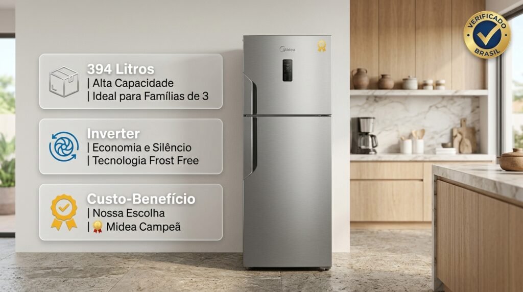As 7 Melhores Geladeiras Frost Free para Comprar em 2026: Ranking por Preço e Custo-Benefício 2 Midea Frost Free Duplex 394 L Inverter